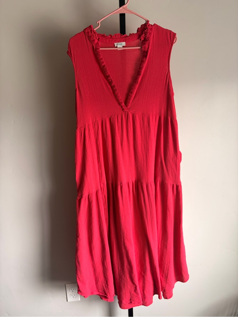 Sundance Coral Gauze Tiered Midi Dress Sleeveless Boho Large
